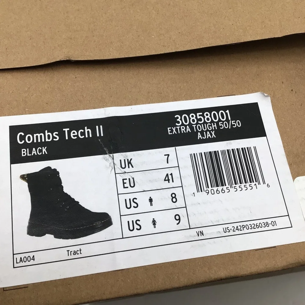 Dr. Martens Combs Tech II Black Extra Tough Ajax Utility Boots Mens Size 8 NEW